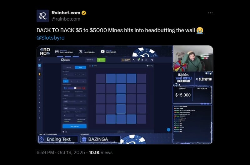Twitter Slotsbyro Back to Back Rainbet Mines Wins